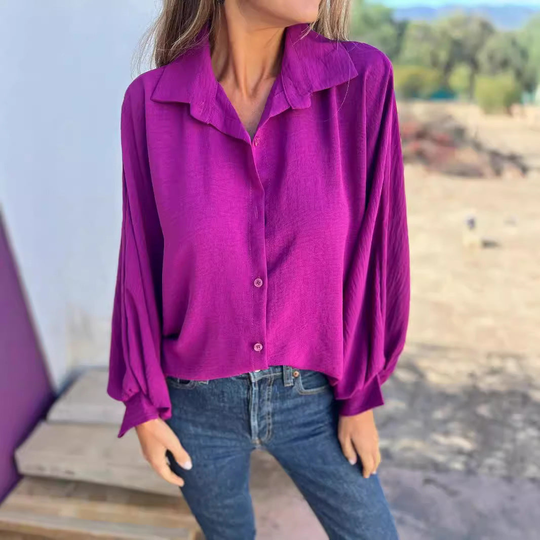 Women's Long-sleeved Lapel Button Shirt Top
