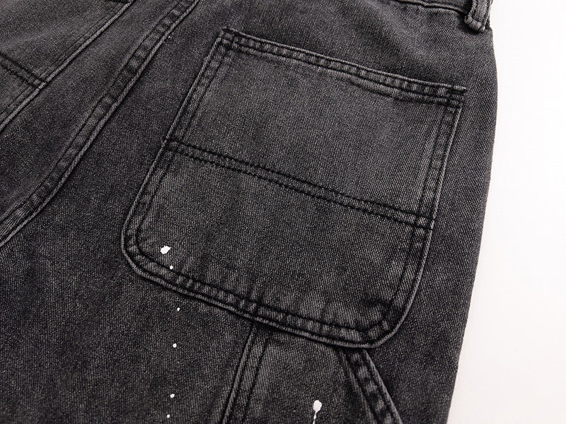 Stretch Jeans Straight Leg Artificial Ink Splash