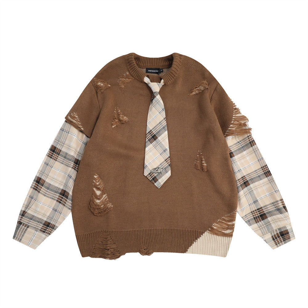 Stitching Fake Two-piece Round Neck Sweater