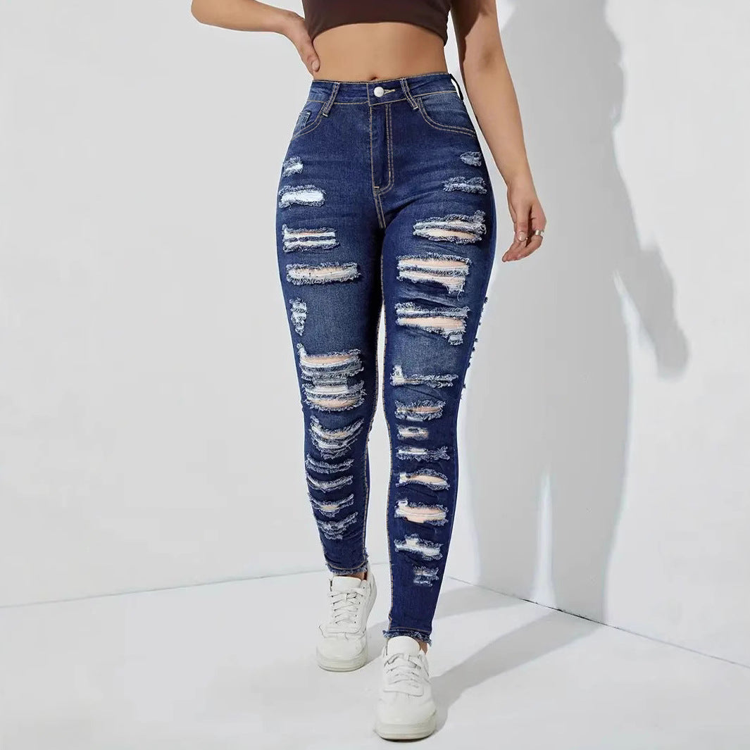 Kvinder Ripped Flosset Stretch Denim Skinny Bukser