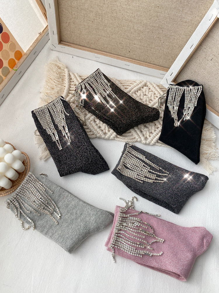 Ladies Fashion Diamond Fringe Bootie Socks