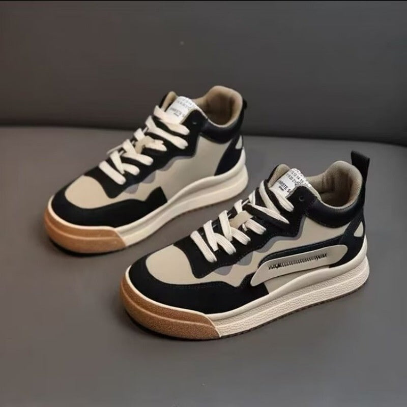 Flat-heeled Lace Up Low-top Shoes Deep Mouth Flat PU Board Shoes