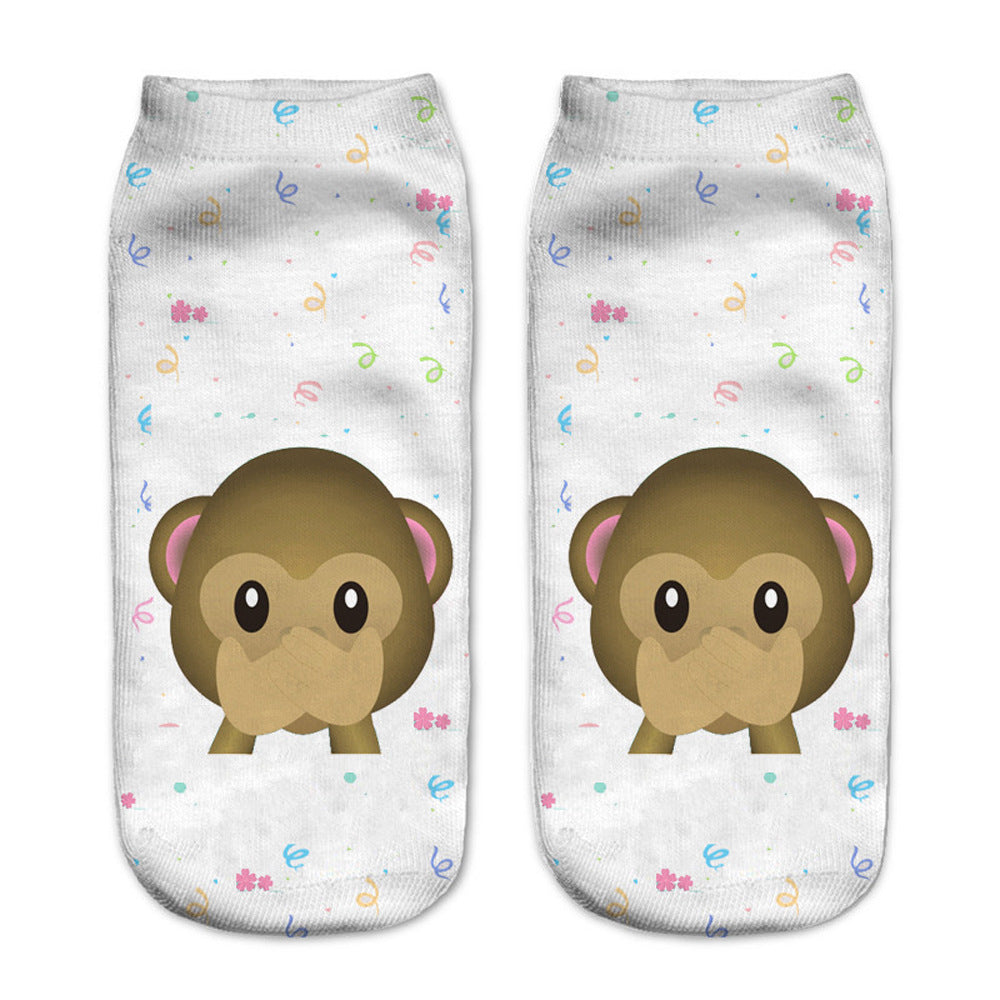 Printed Female Socks Owl Pattern Animal 3D Printed Short Socks