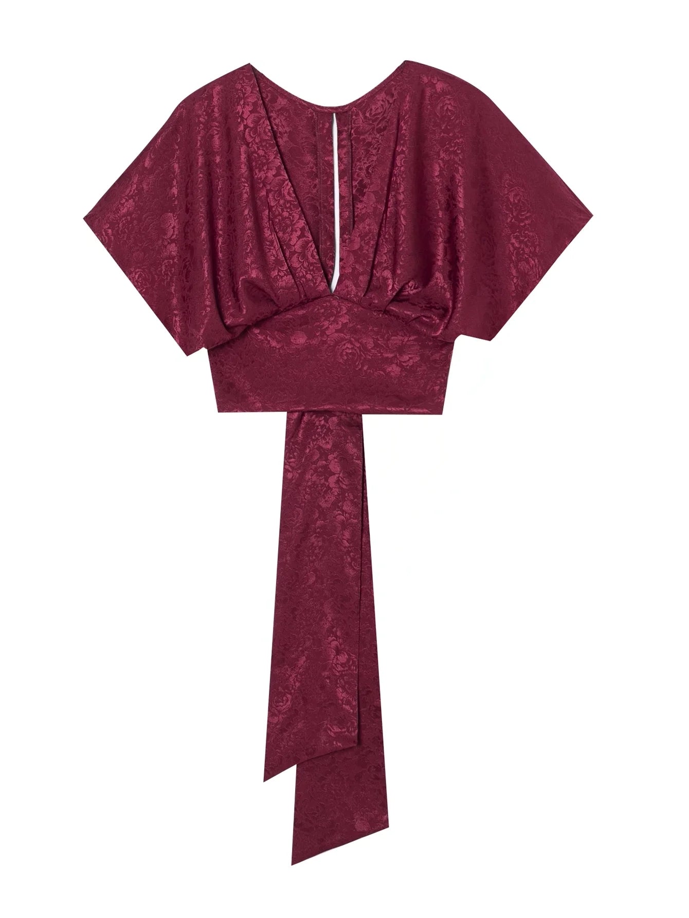 V-neck Bow Top With Exposed Navel And Tie Up Shirt
