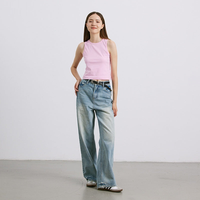 Rene bomuldsvaskede hvide distressed straight jeans