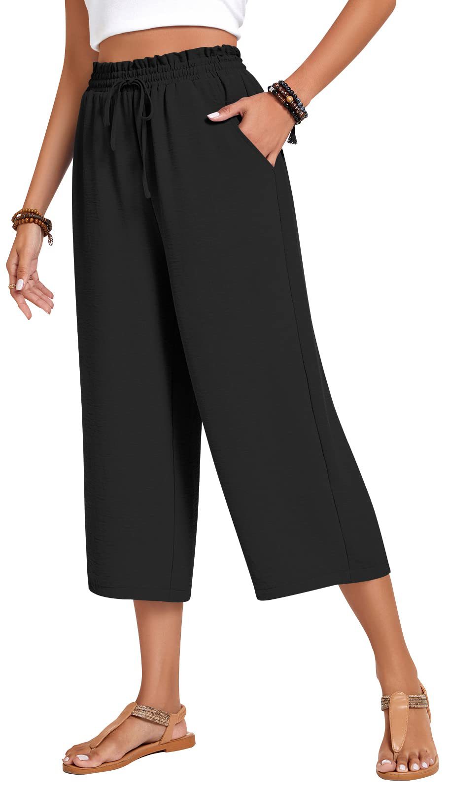 Loose-fitting Casual Wide-leg Pants With Pockets And A High Waist