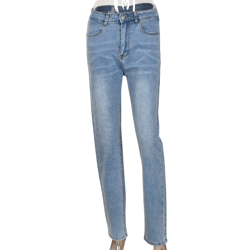 Women's High-waisted Denim Washed Hollow Stretch Leggings