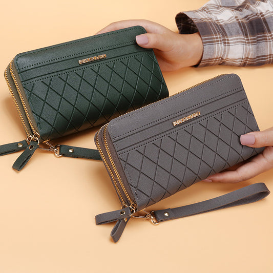 Women's Simple Double Zipper Multiple Card Slots Long Wallet