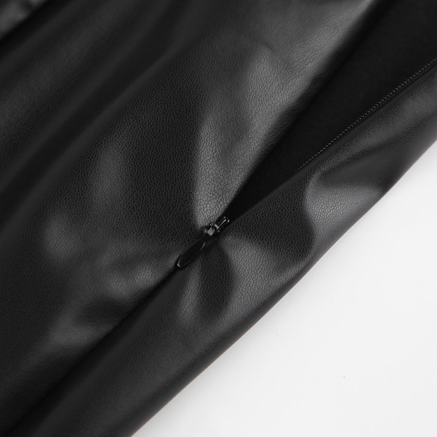 European And American Leisure Split High Waist Leather Skirt