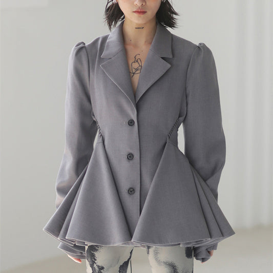 Women's Backless Lotus Leaf Hem Suit Waist Slim Coat