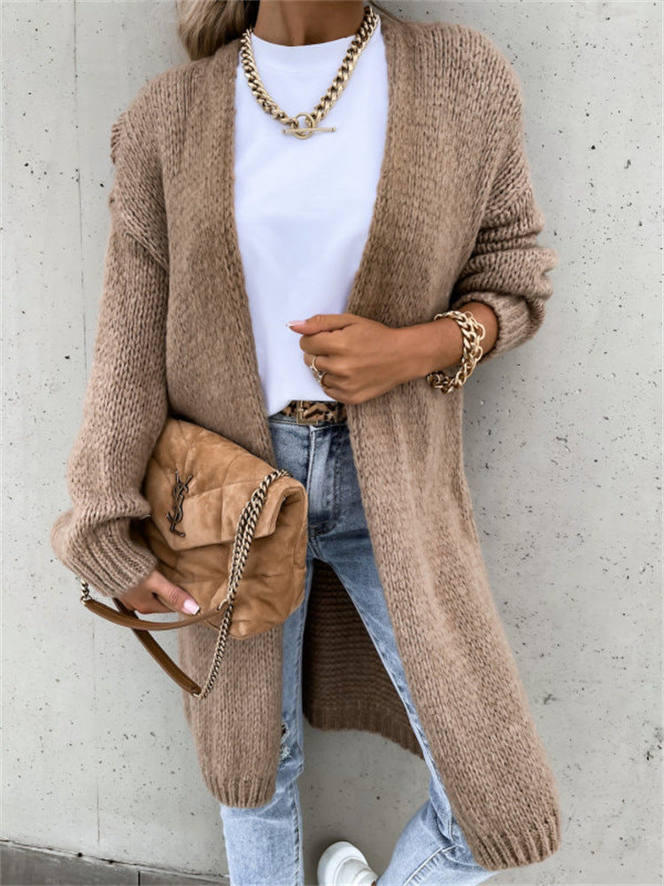 Loose Solid Color Long Sleeve Knit Cardigan