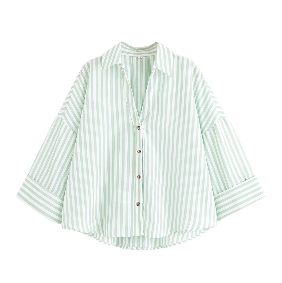 Women's Fashionable Slim-Fit Linen Multi-Color Striped Long-Sleeve Shirt