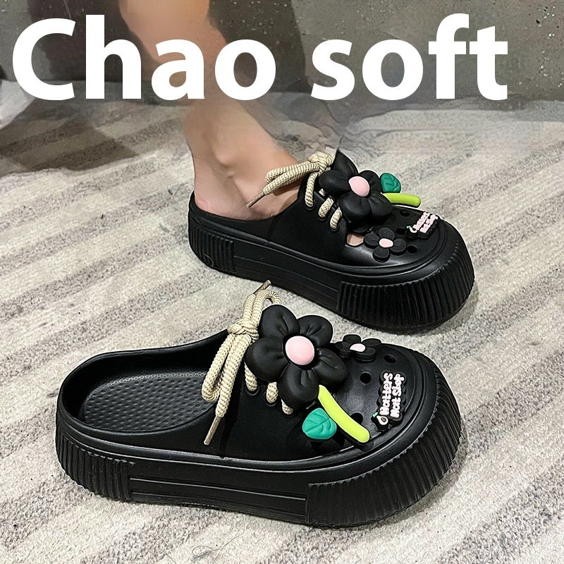 Sweet Flowers Closed Toe Half Slippers Women's Summer Outdoor Shoes