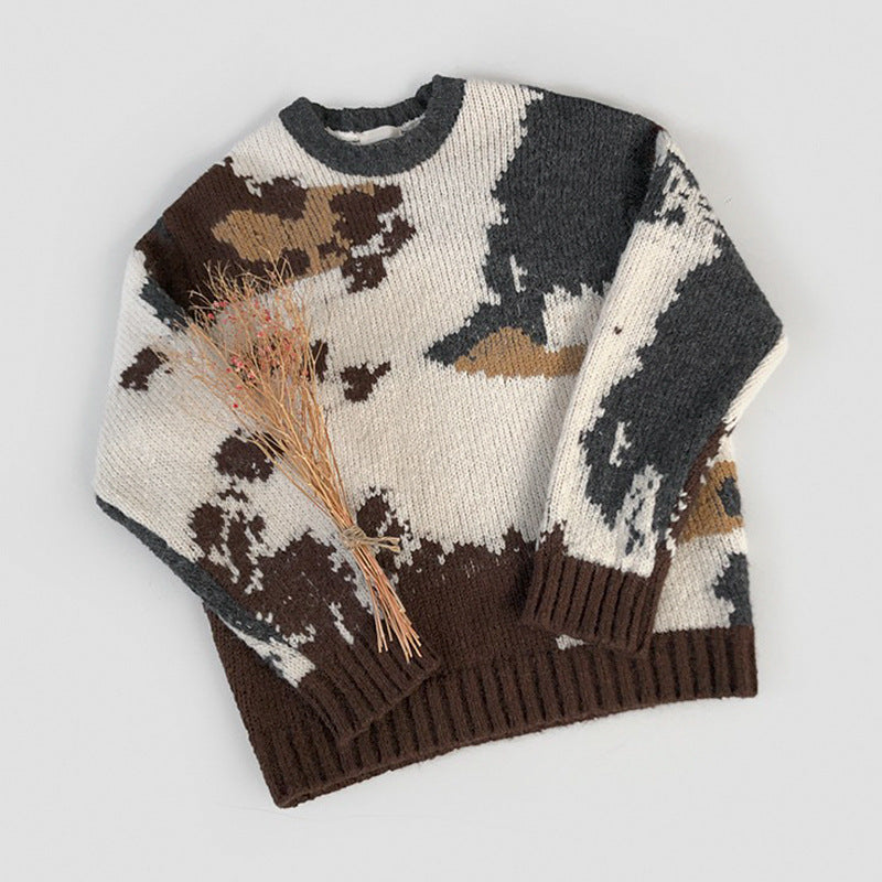 Men's Trendy Japanese Jacquard Loose Round Neck Sweater
