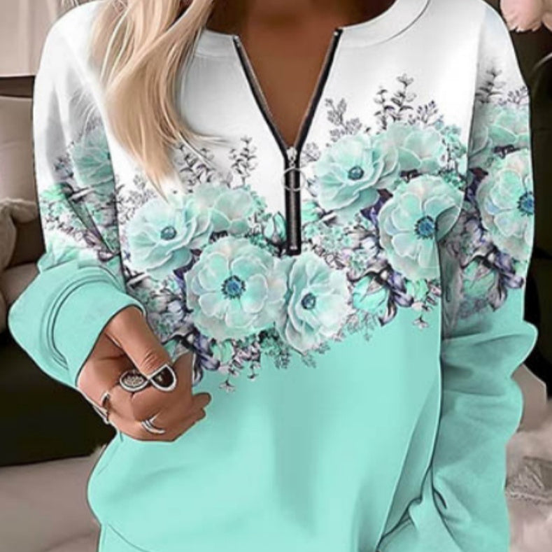 Women's Sweatshirt Zipper Pullover Casual Printed Sweater