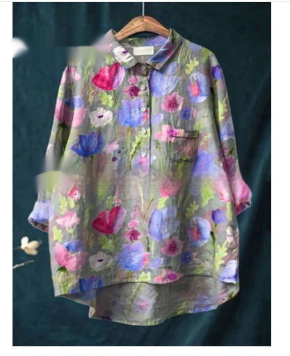 Loose Print Crew Neck Casual Plus Size Women's T-shirt