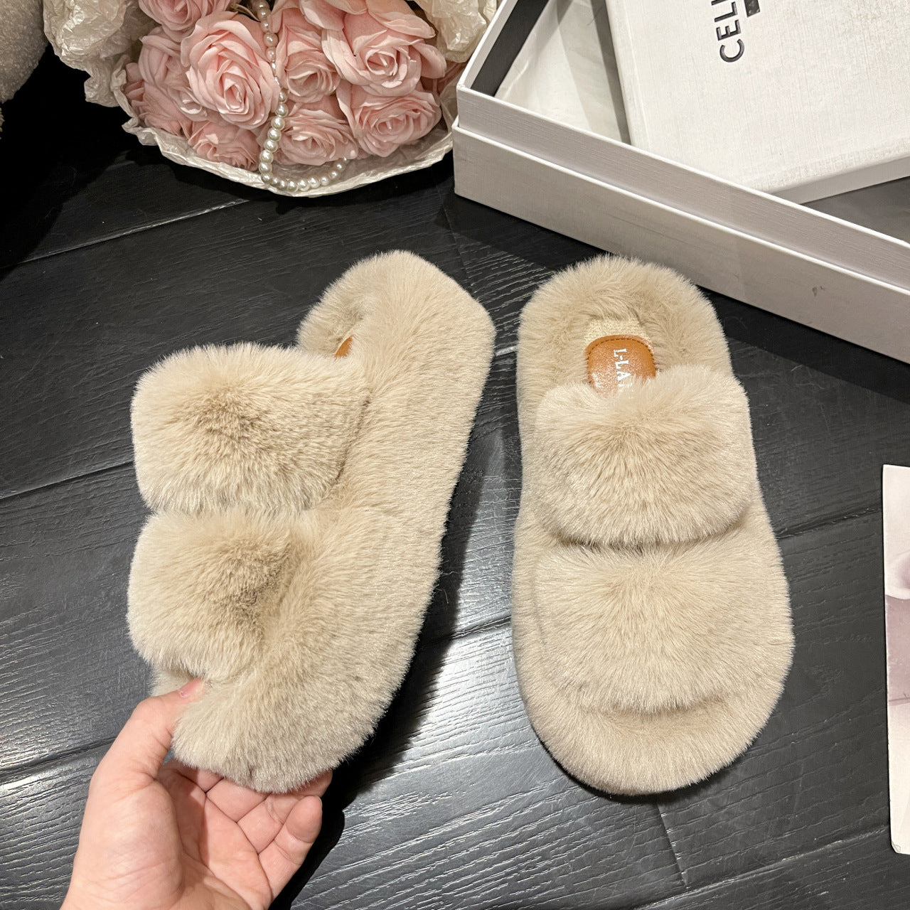 Plus Size Slippers Women's Thick Bottom 7cm Brushed Lining Home
