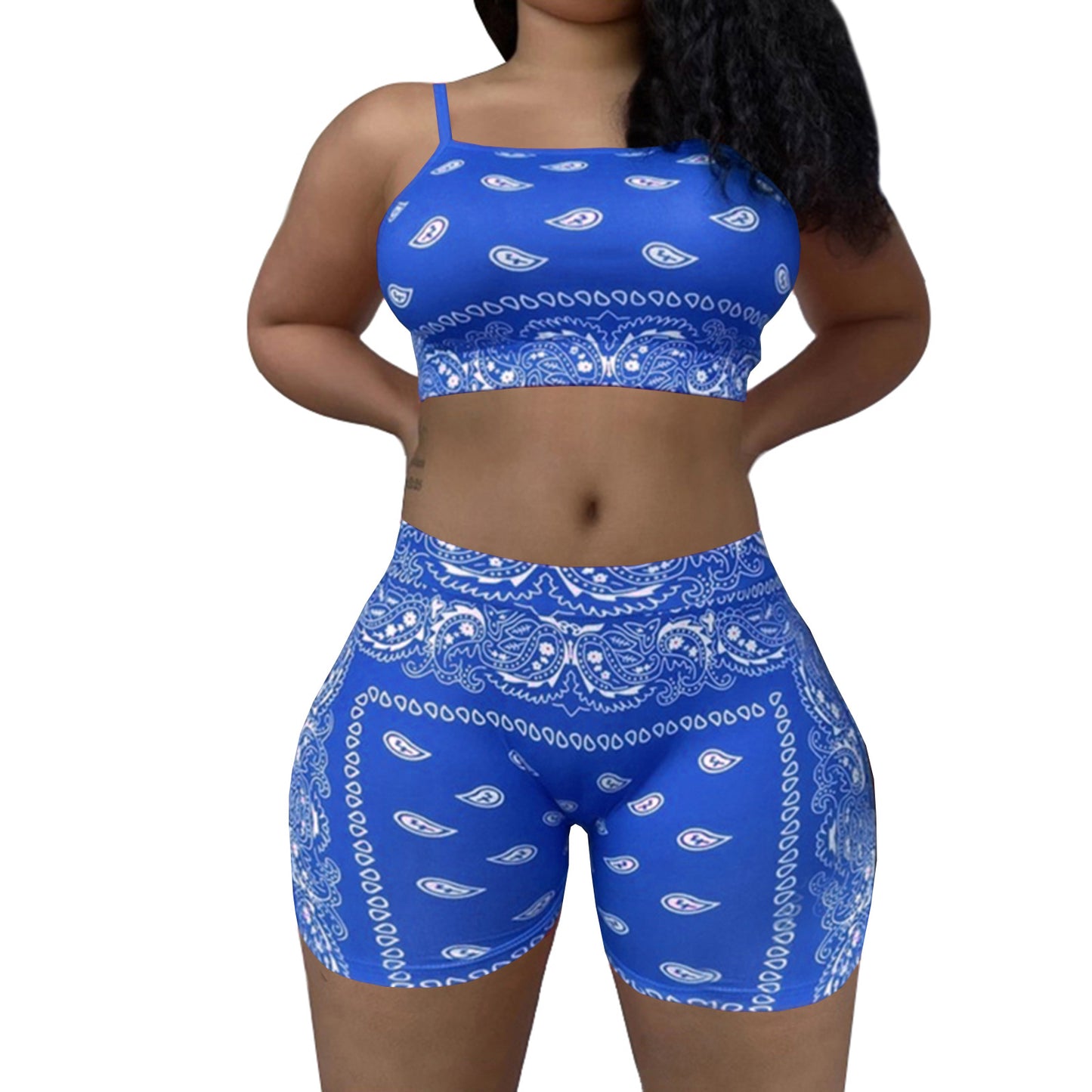 Womens Casual Printed Camisole And Sleeveless Shorts Two-Piece Set