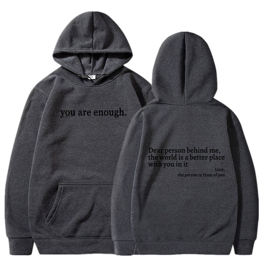 Letter Printing Drawstring Fleece-lined Hoodie