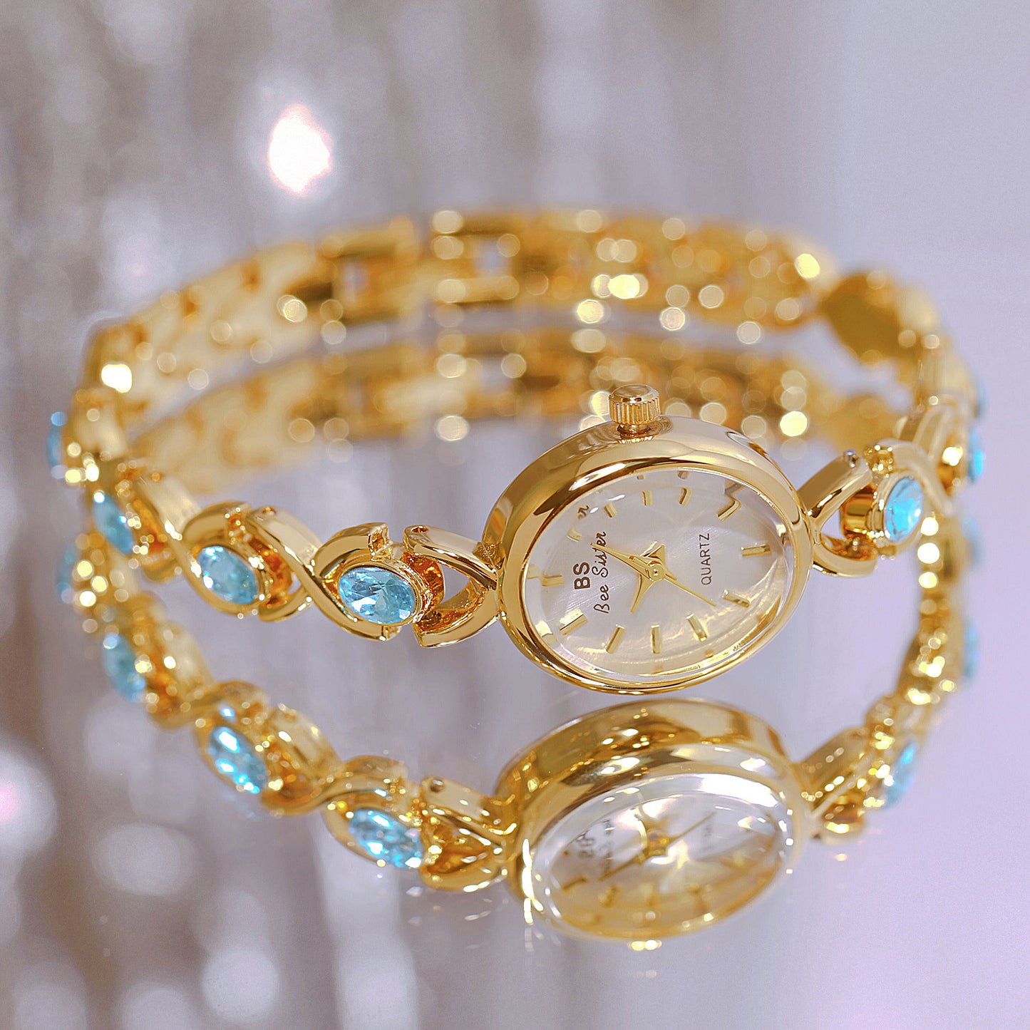 Oval Ice Crushing Glacier Sapphire Small Light Luxury Watch