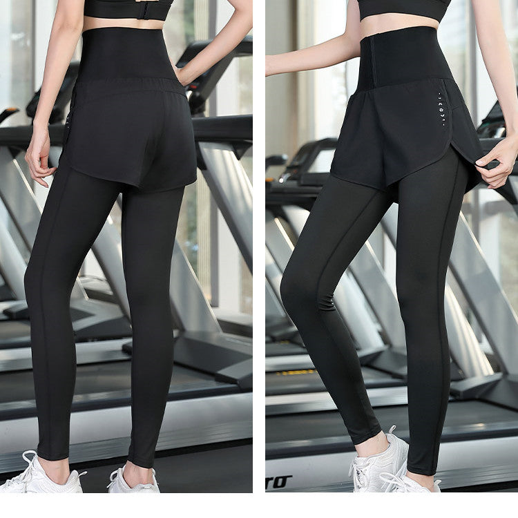 Women's High Waist Corset Fake Two Piece Sports Pants