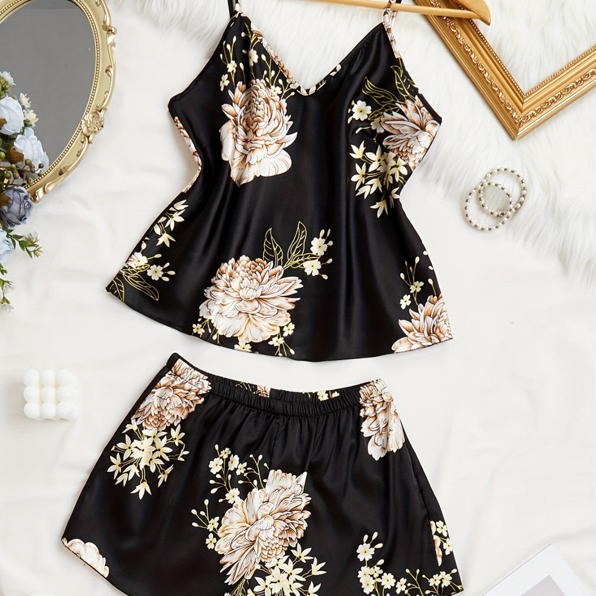 Printed Pajamas Womens Two Piece Set With Camisole And Shorts For Loungewear