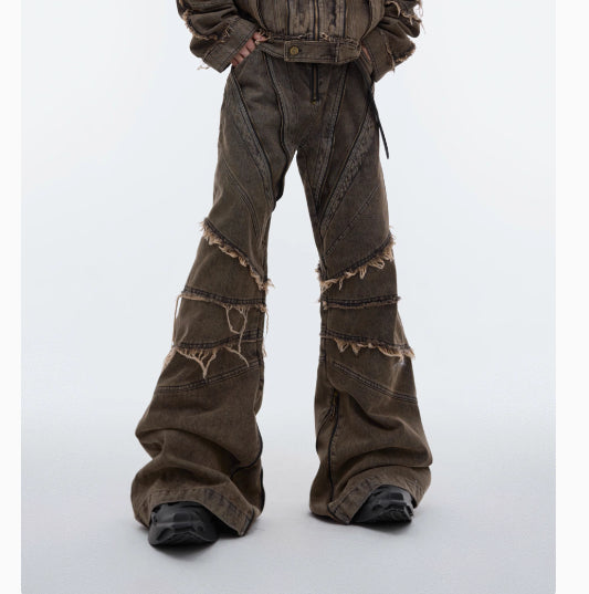 Niche Retro Worn Looking Washed-out Padded Shoulder Denim Coat