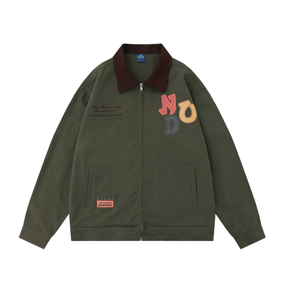 Color Letter Veneer Embroidery Contrast Color Lapel Denim Jacket