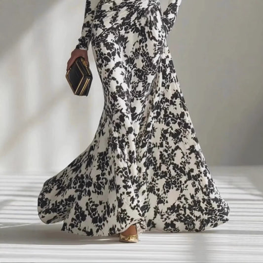 Womens Long Sleeve Sexy High Waist Maxi Dress With A Flared Silhouette And Pleated Details