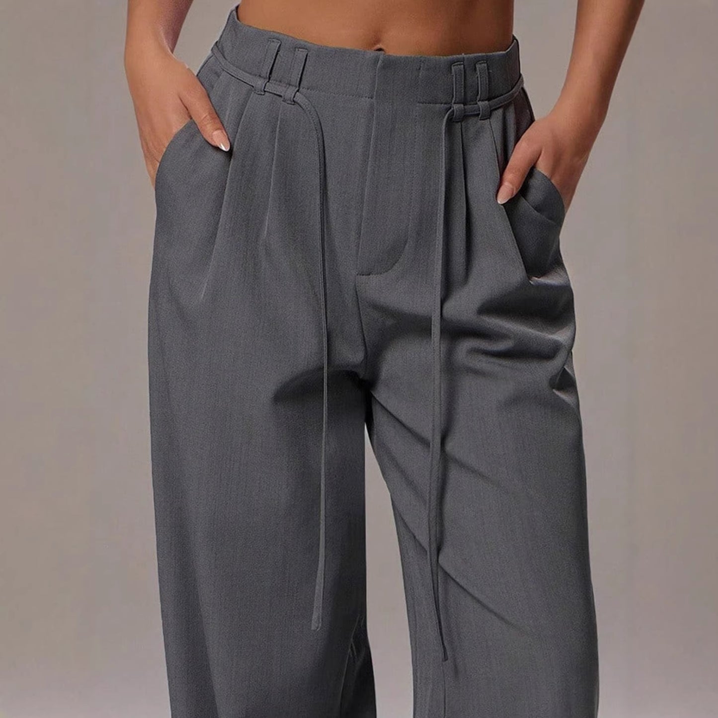 Draped Wide Leg Womens Casual Trousers