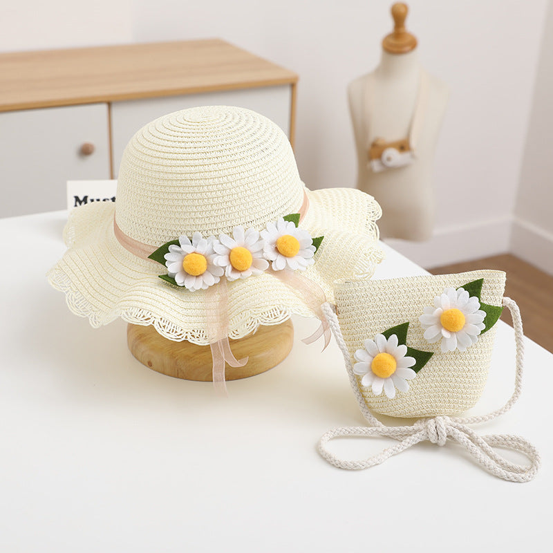 Children's Straw Hat Three Sunflowers Sunscreen