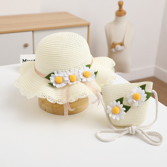 Children's Straw Hat Three Sunflowers Sunscreen