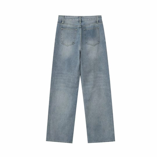 Spring And Autumn New Casual Wide-leg Mid-waist Straight Jeans For Women