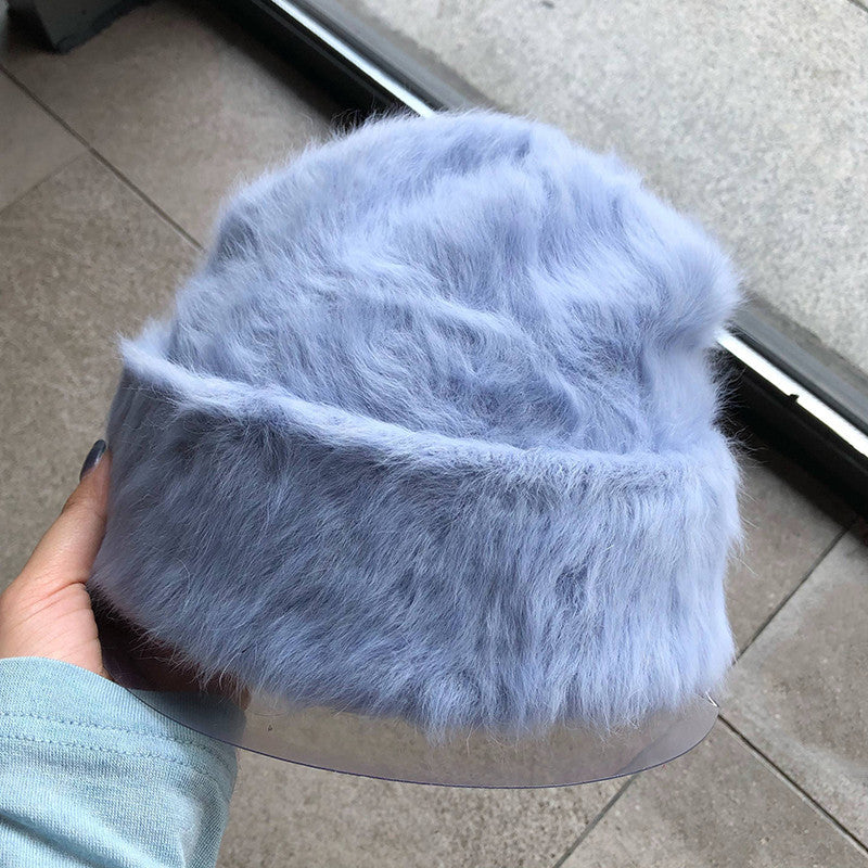 Plush Gentle Rabbit Fur Knitted Pile Heap Cap