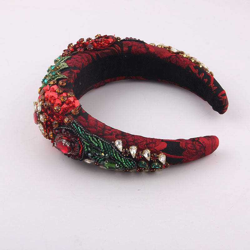 Fashion Sponge Diamond Leaf Exaggerated Headband