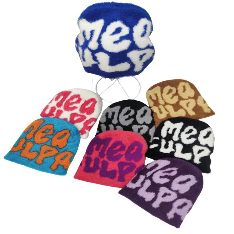MEA Letter Jacquard Beanie Warm Knitted Hat