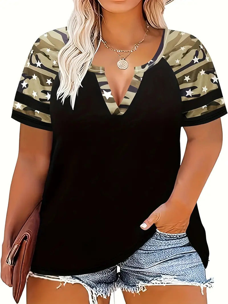 Leopard Print Printed V-neck Women's Versatile Casual Slim-fit Short Sleeve
