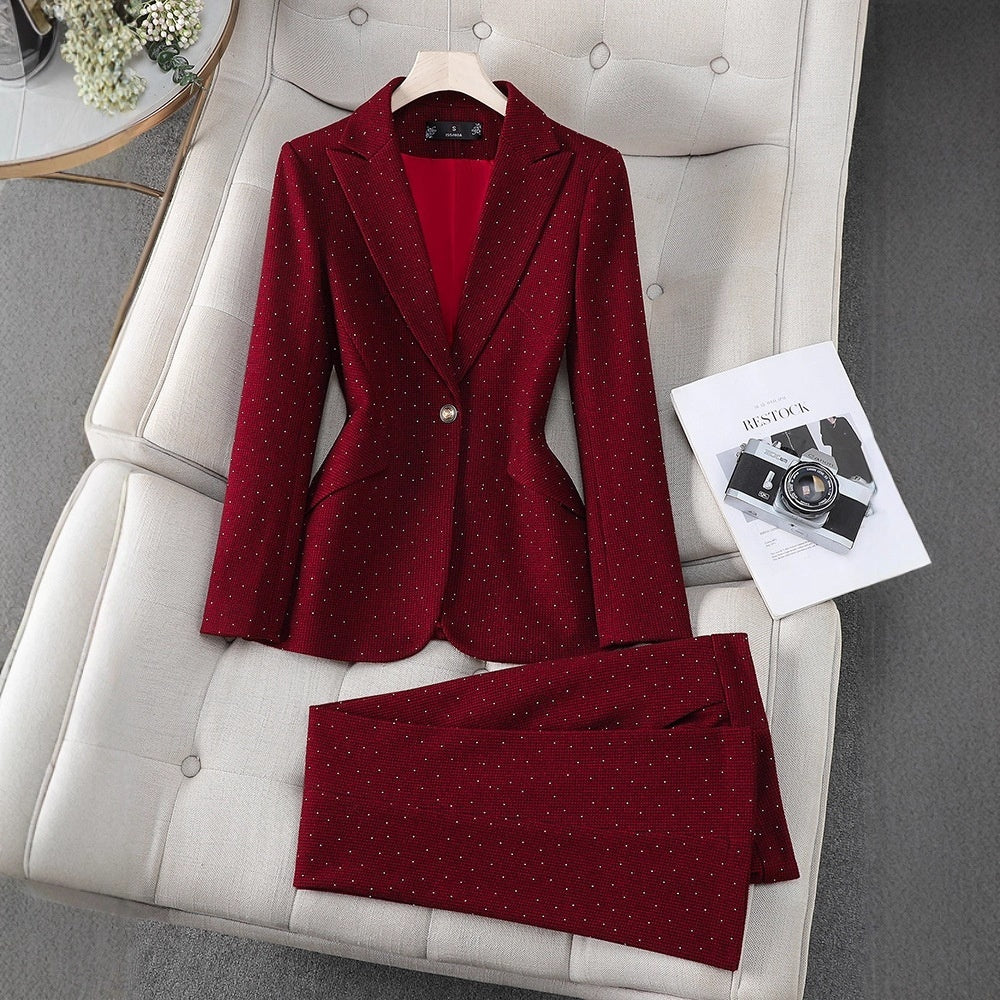 Gray, Heat-applied Rhinestone, Sophisticated And Polished Women's Blazer