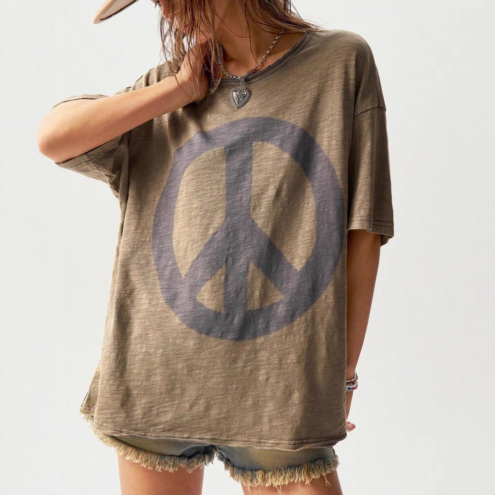 Round Neck Casual Loose Short Sleeve T-Shirt Top For Women