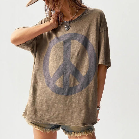 Round Neck Casual Loose Short Sleeve T-Shirt Top For Women