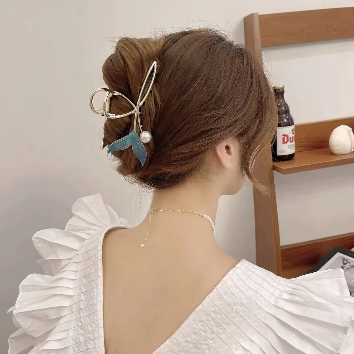 Pearl Fishtail Hairpin Back Head Advanced Rhinestone Clip