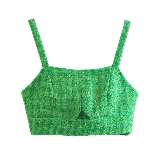 Women's Hollow-out Back Zipper Short Sling Top