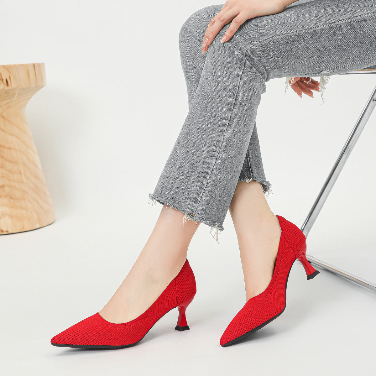 High Heel Fashion Straight Grain Flying Woven Shoes