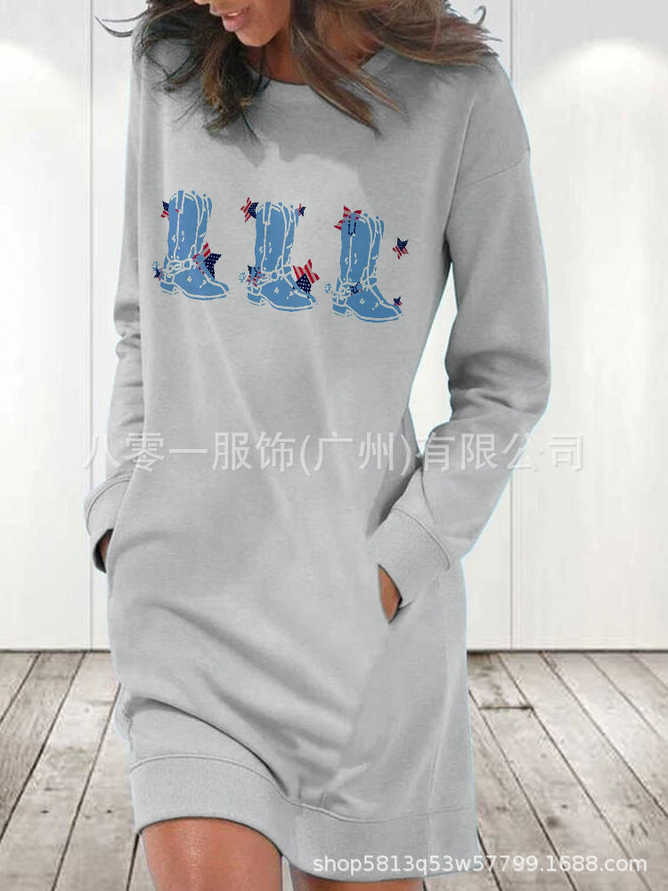 Women's Printed Round Neck Long-sleeved Sweater
