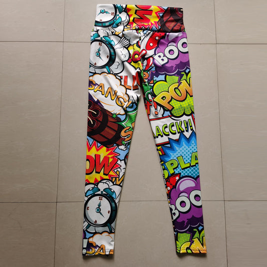 Cartoon Print Peach Hip High Waist Hip Lift Yoga Pants