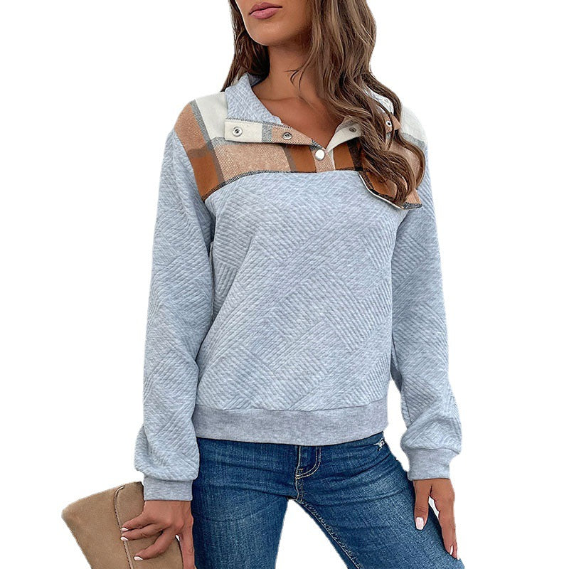 Ny vintage kvinders stand-collar pullover med sammensatte detaljer