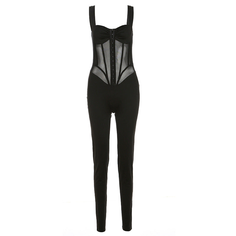 Women's Clothing Fashion Suspenders Low-cut See-through Slim Fit Bodysuit