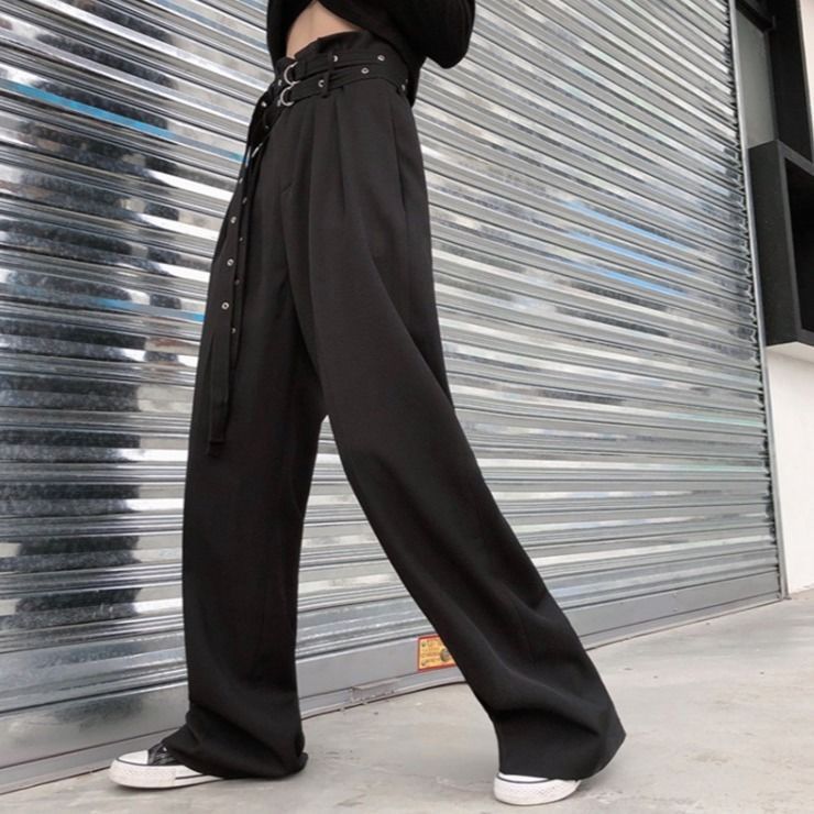 Women's High Waist Slim Black Straight Pants Casual Pants