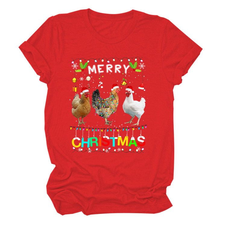 Europe And The United States Christmas Printed Casual Ladies Short-sleeved T-shirt