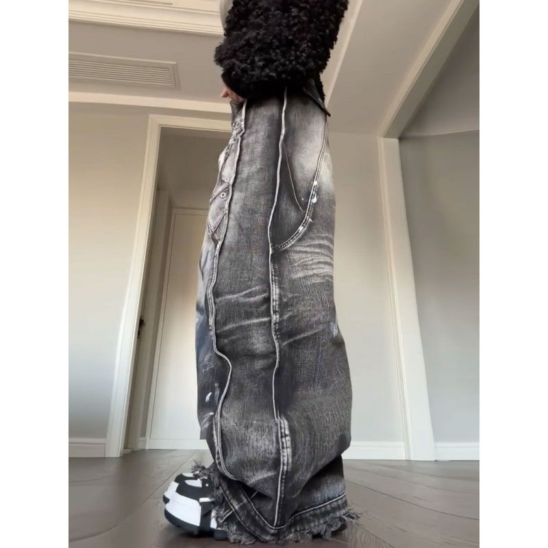 Graffiti-jeans i amerikansk stil til kvinder – plus size, vasket look
